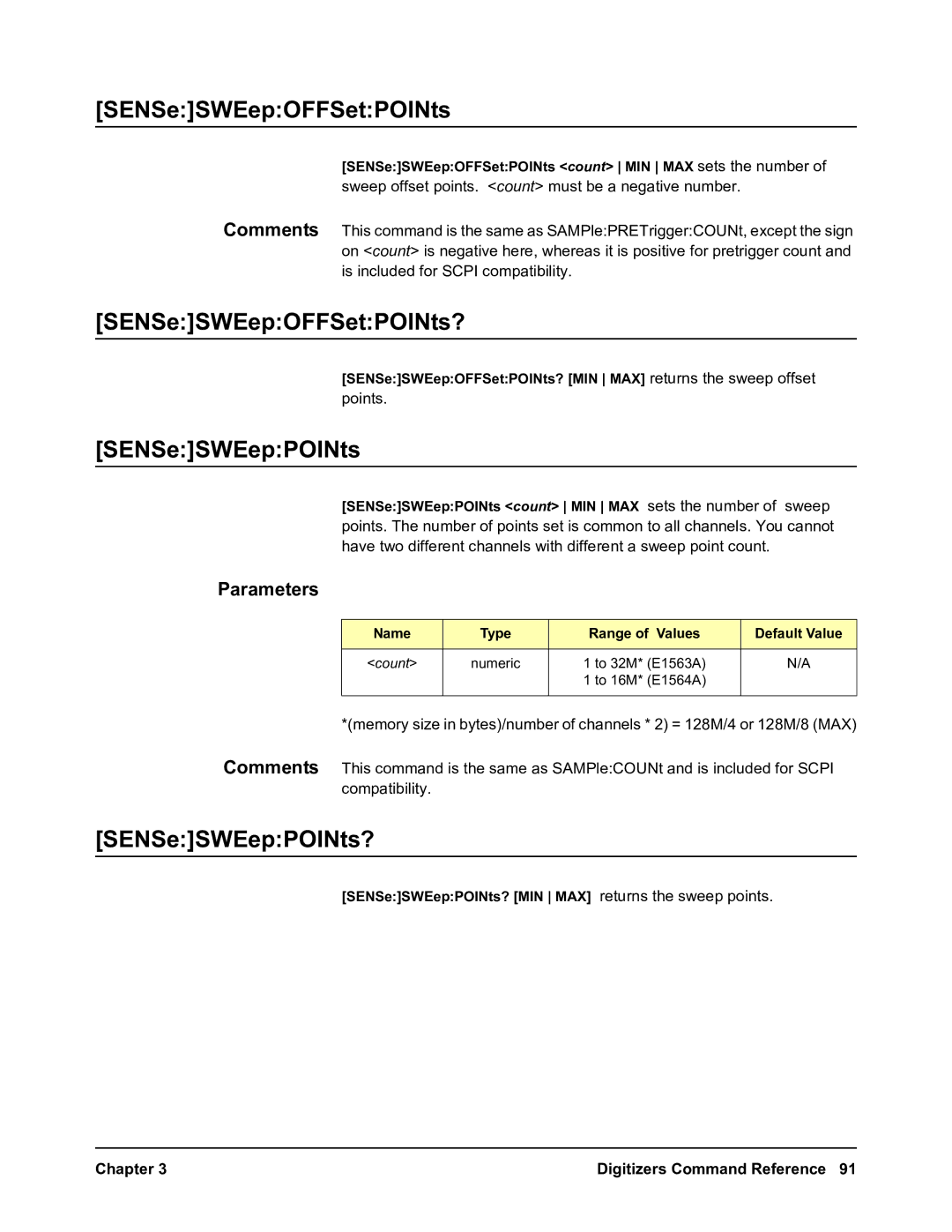 Agilent Technologies E1563A, E1564A user manual SENSeSWEepOFFSetPOINts?, SENSeSWEepPOINts? 