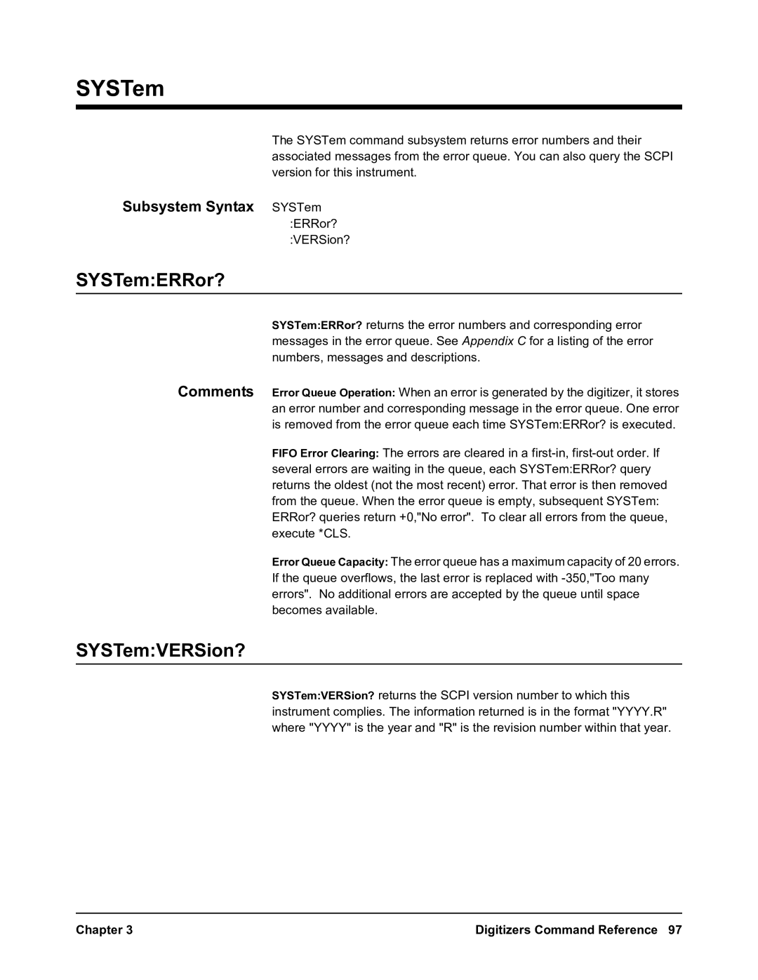 Agilent Technologies E1563A, E1564A user manual SYSTemERRor?, SYSTemVERSion? 