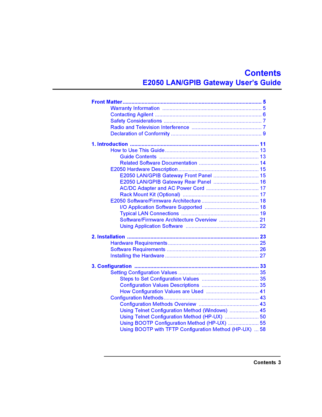 Agilent Technologies E2050-90003 manual Contents 