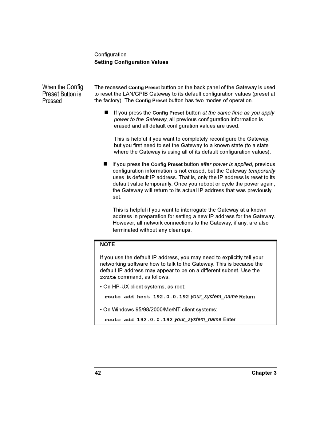 Agilent Technologies E2050-90003 manual When the Config Preset Button is Pressed 