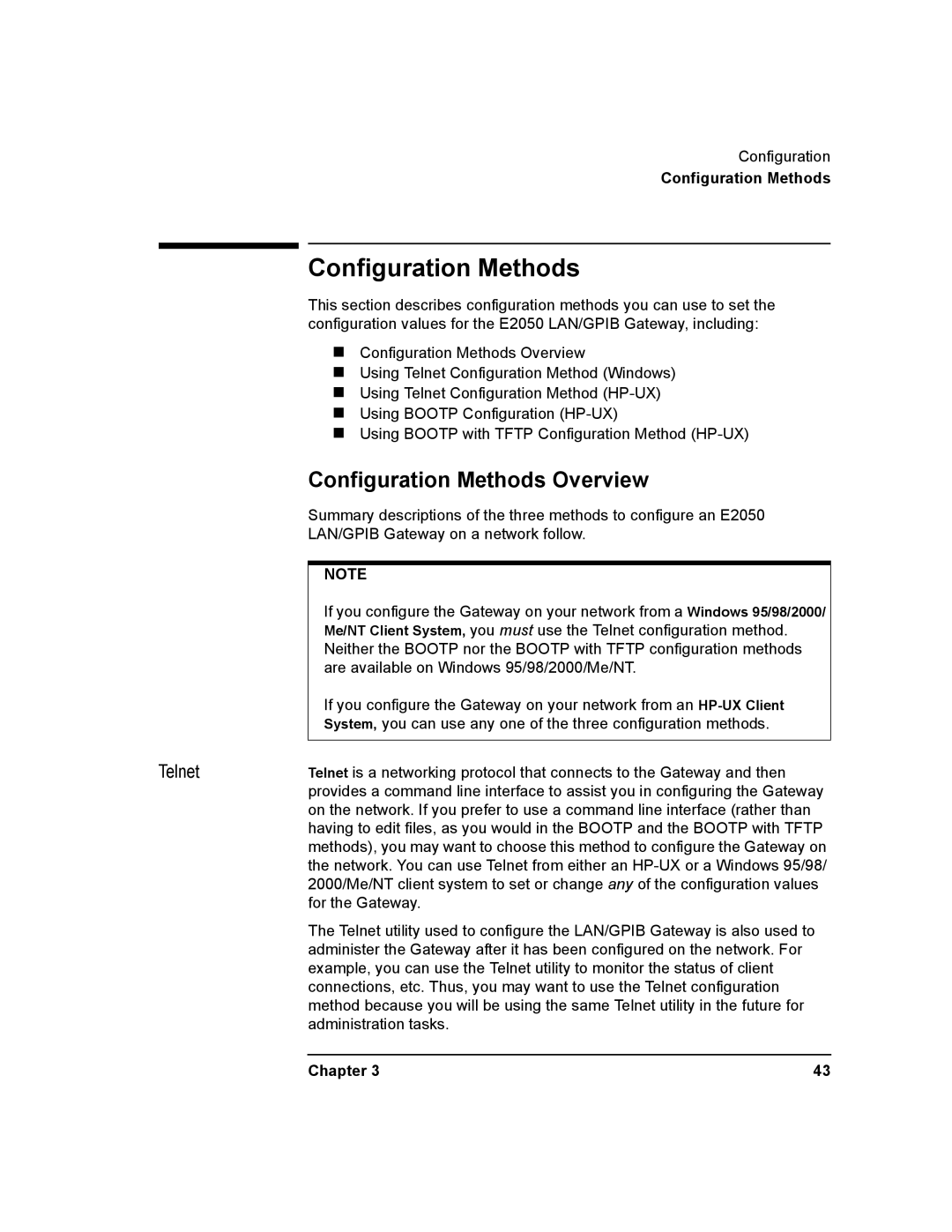 Agilent Technologies E2050-90003 manual Configuration Methods Overview 