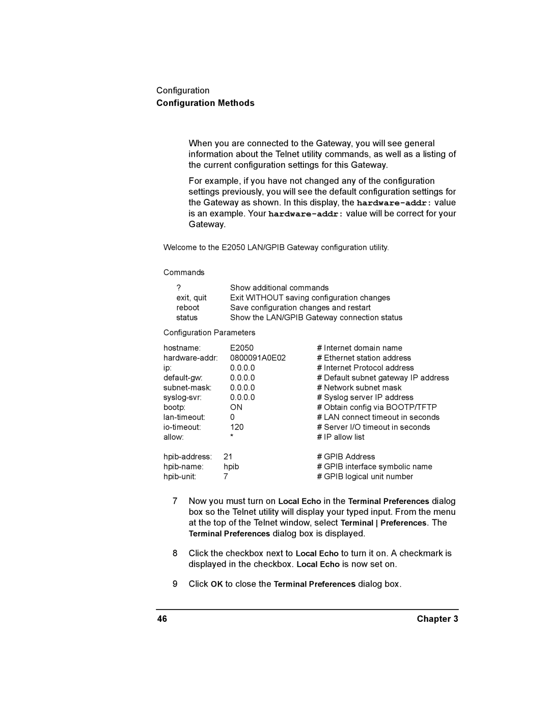 Agilent Technologies E2050-90003 manual # Default subnet gateway IP address 