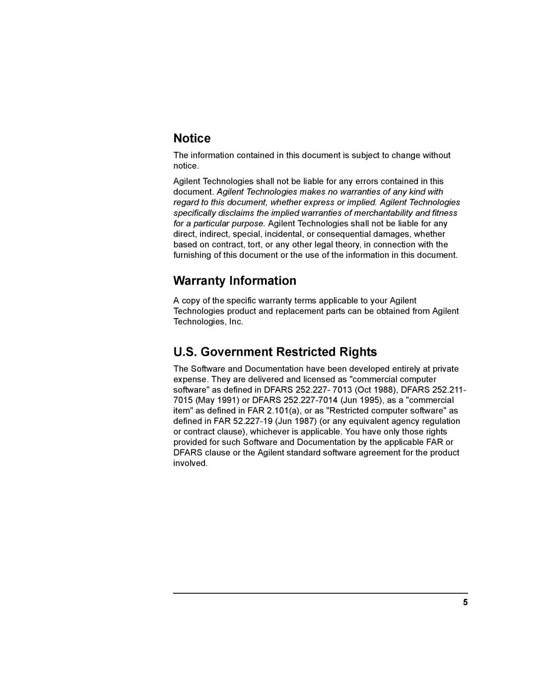 Agilent Technologies E2050-90003 manual Warranty Information, Government Restricted Rights 