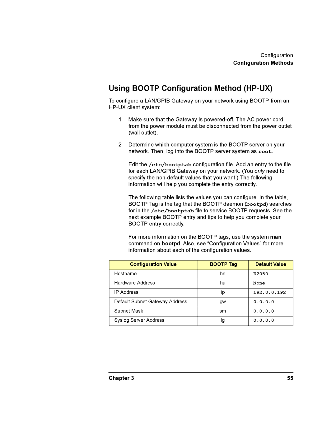 Agilent Technologies E2050-90003 manual Using Bootp Configuration Method HP-UX 