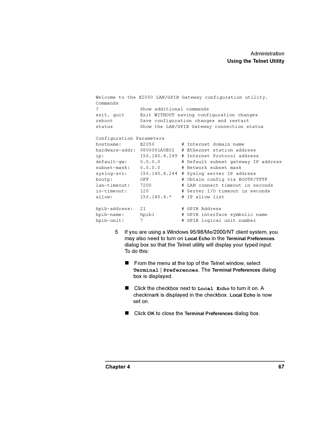 Agilent Technologies E2050-90003 manual Off 