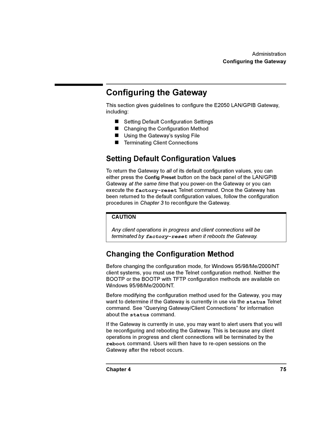 Agilent Technologies E2050-90003 manual Configuring the Gateway, Setting Default Configuration Values 