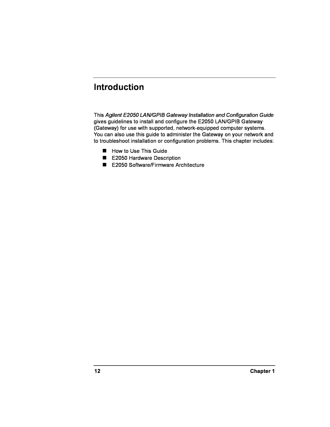 Agilent Technologies E2050-90003 manual Introduction, Chapter 