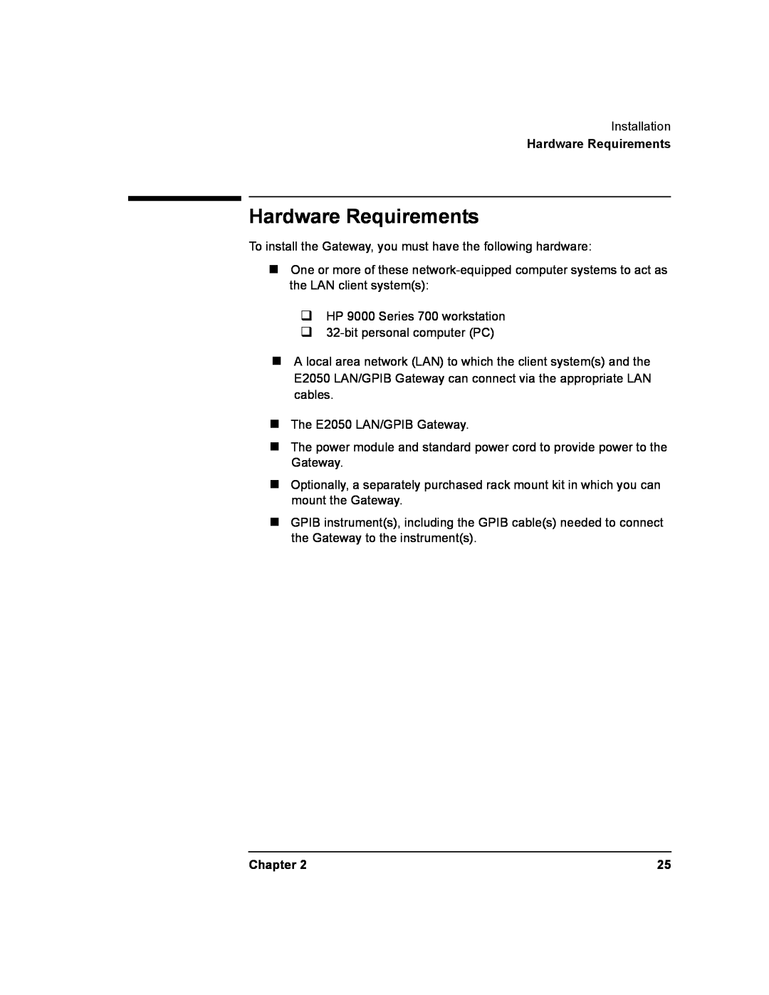 Agilent Technologies E2050-90003 manual Hardware Requirements, Chapter 