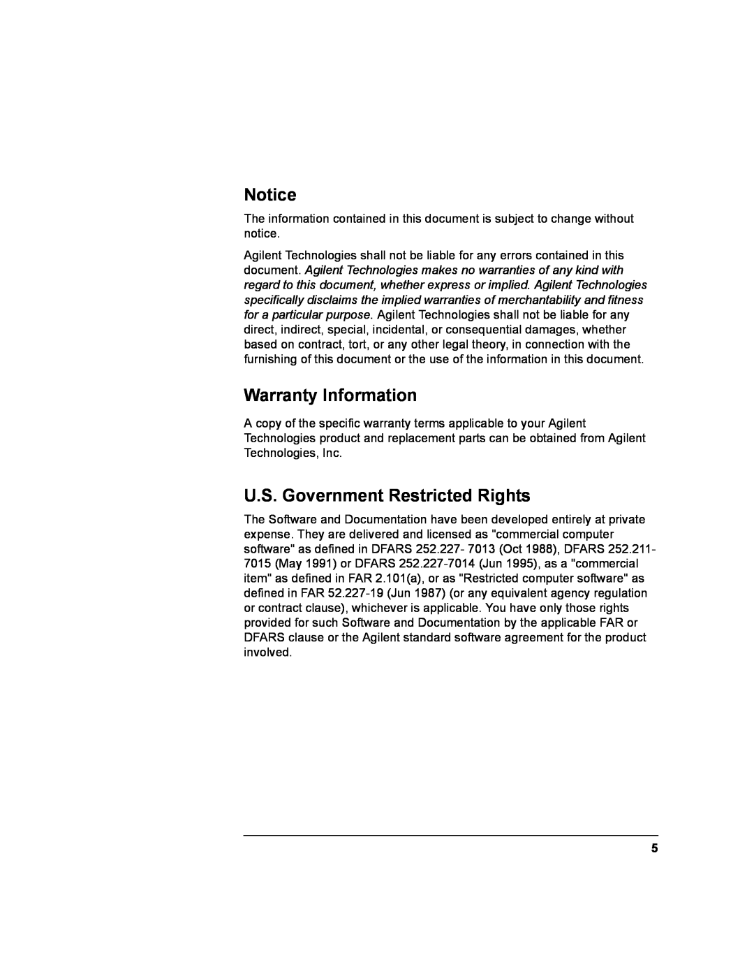 Agilent Technologies E2050-90003 manual Warranty Information, U.S. Government Restricted Rights 