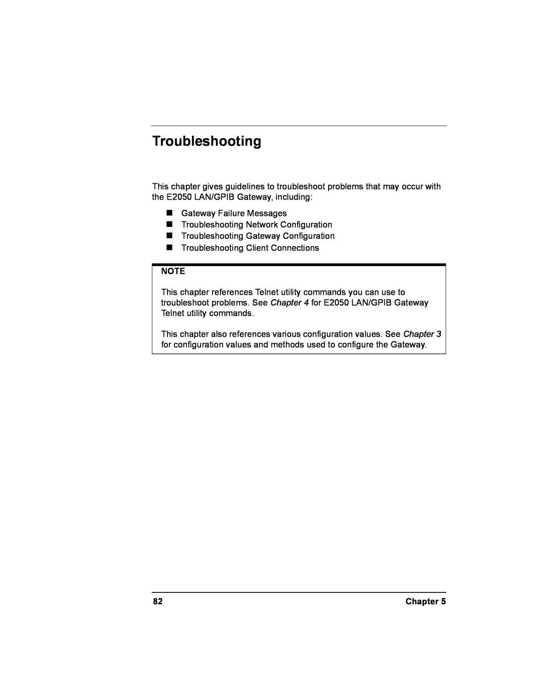 Agilent Technologies E2050-90003 manual Troubleshooting, Chapter 