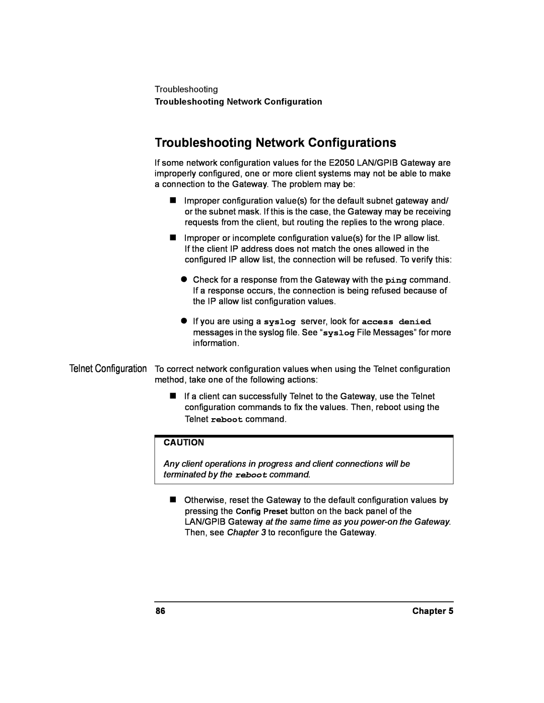 Agilent Technologies E2050-90003 manual Troubleshooting Network Configurations, Chapter 