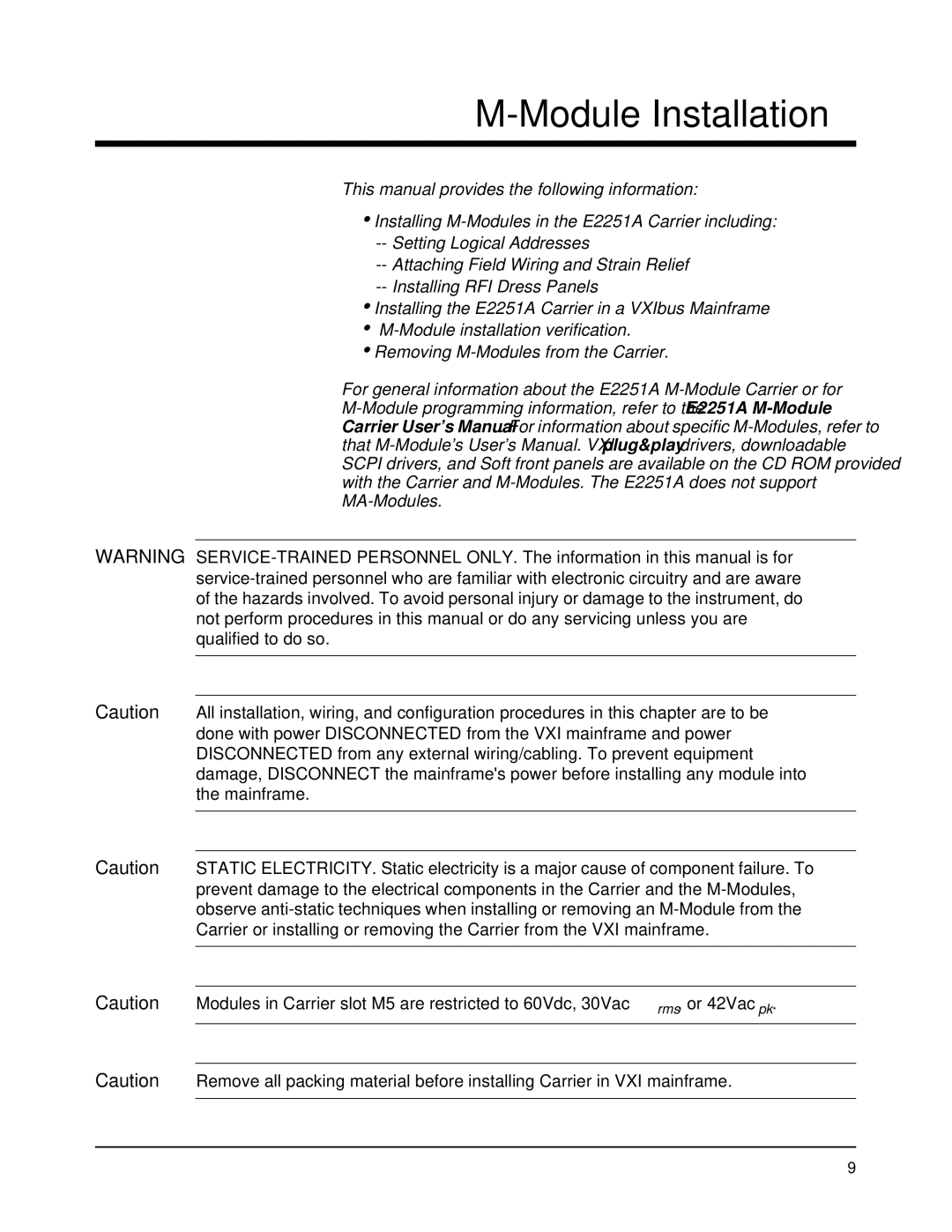 Agilent Technologies E2251A user manual Module Installation 