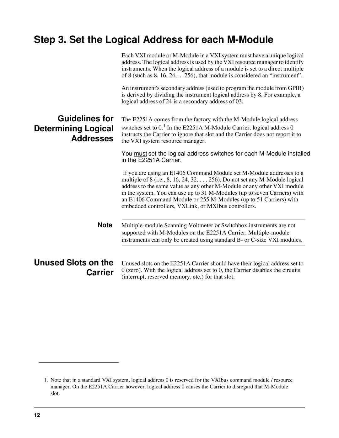 Agilent Technologies E2251A Set the Logical Address for each M-Module, Guidelines for Determining Logical Addresses 