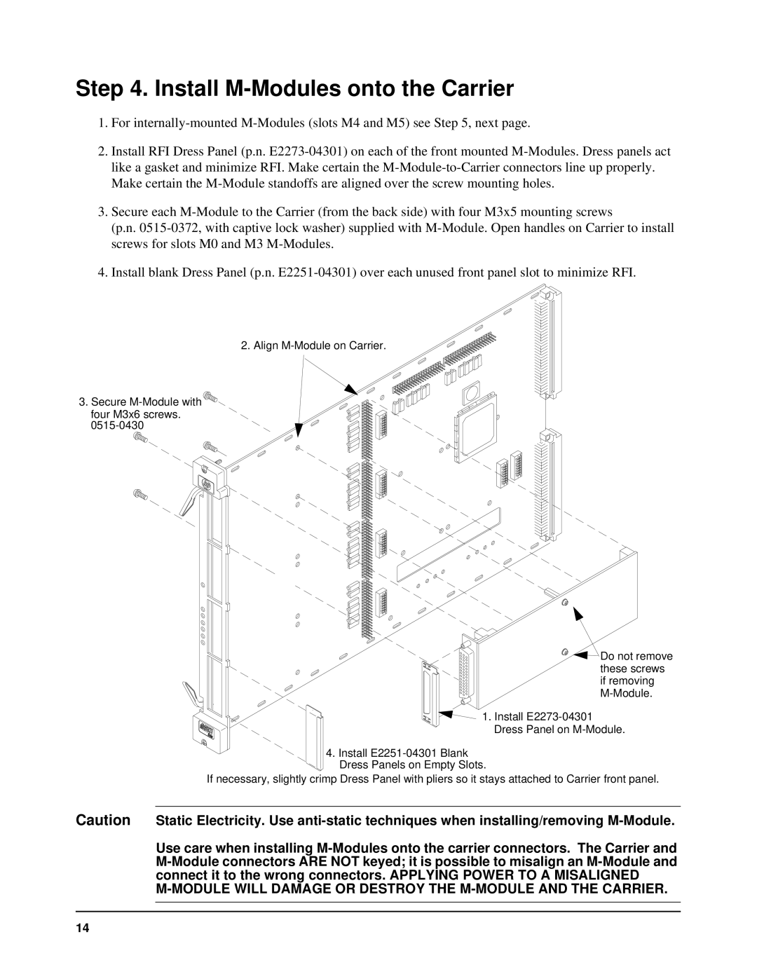 Agilent Technologies E2251A user manual Install M-Modules onto the Carrier 