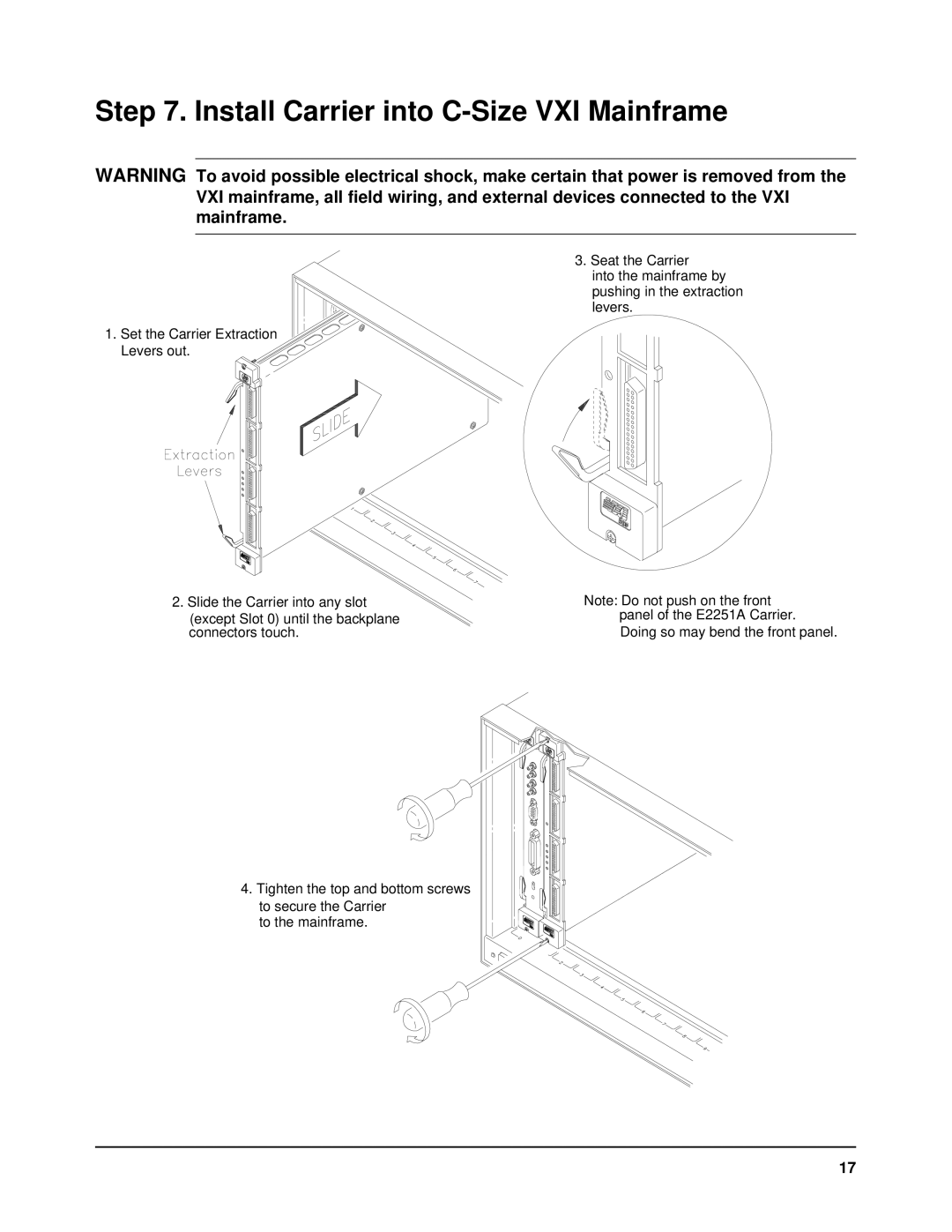 Agilent Technologies E2251A user manual Install Carrier into C-Size VXI Mainframe 