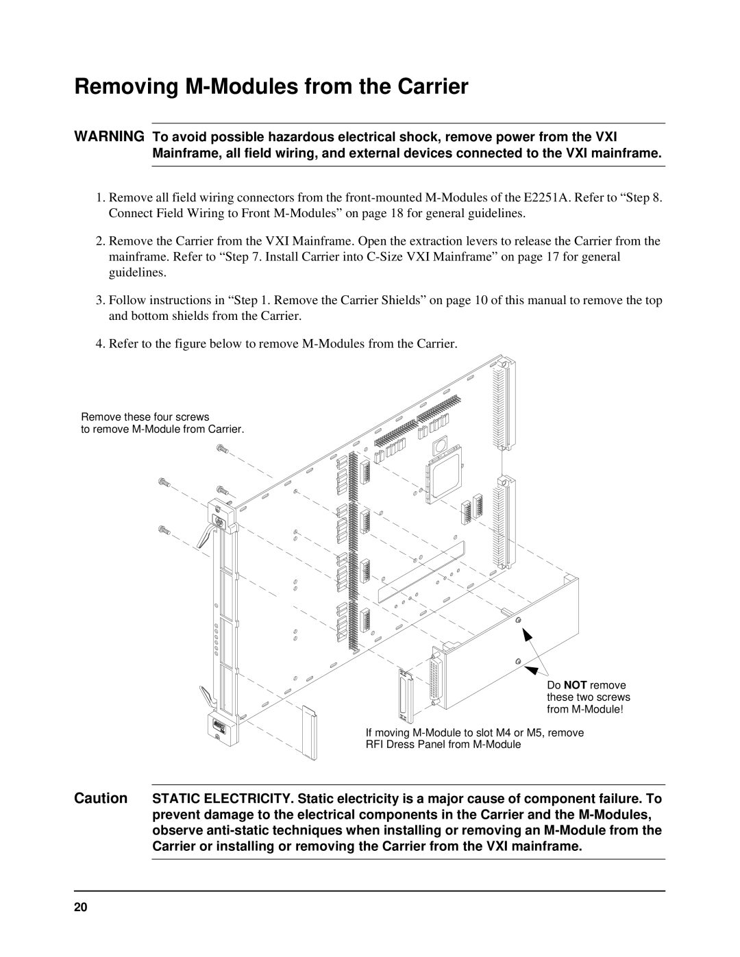 Agilent Technologies E2251A user manual Removing M-Modules from the Carrier 