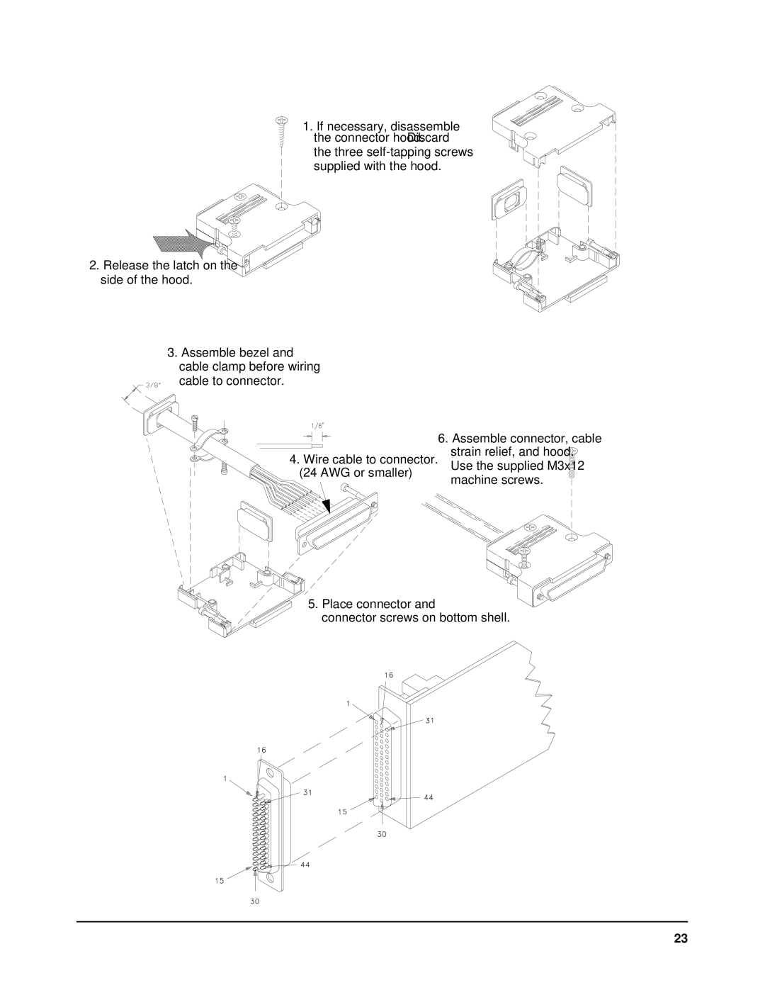 Agilent Technologies E2251A user manual Place connector Connector screws on bottom shell 