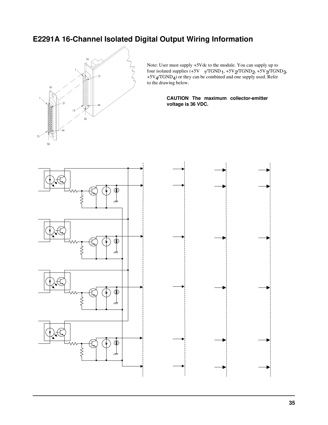 Agilent Technologies E2251A user manual E2291A 16-Channel Isolated Digital Output Wiring Information 