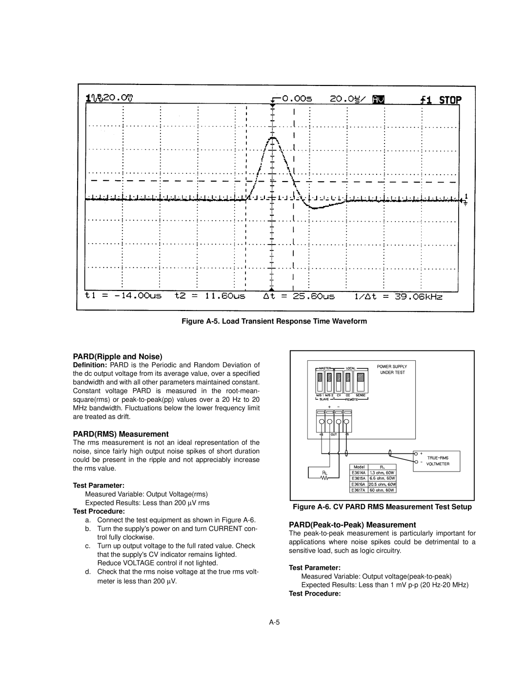 Agilent Technologies E3615A, E3614A, E3617A, E3616A PARDRipple and Noise, Pardrms Measurement, PARDPeak-to-Peak Measurement 