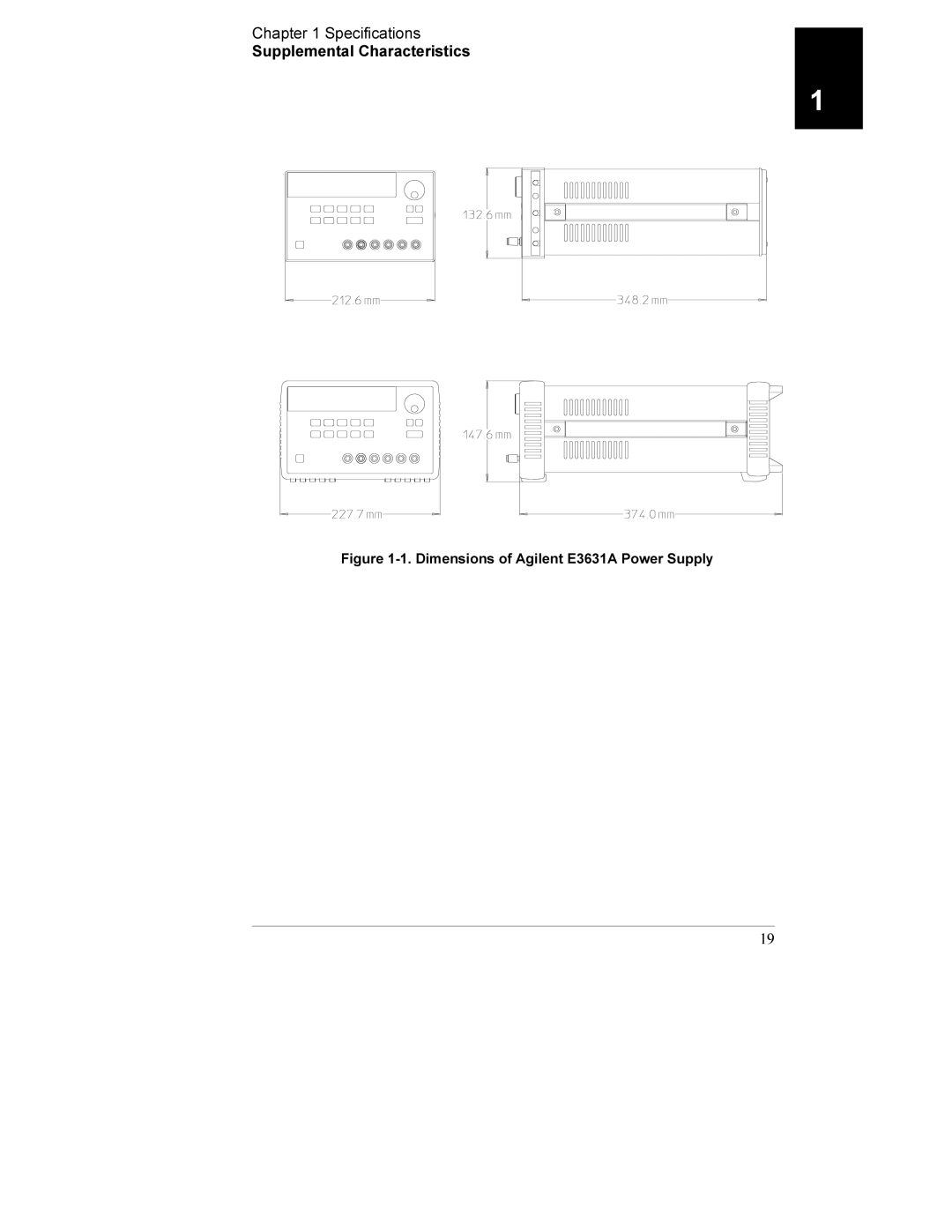 Agilent Technologies manual Dimensions of Agilent E3631A Power Supply 