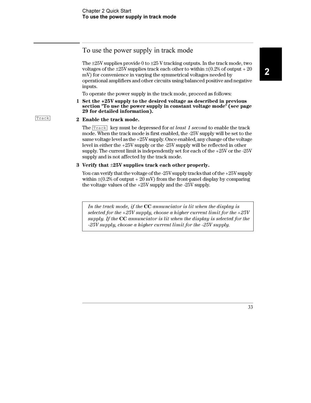 Agilent Technologies E3631A manual Quick Start To use the power supply in track mode 