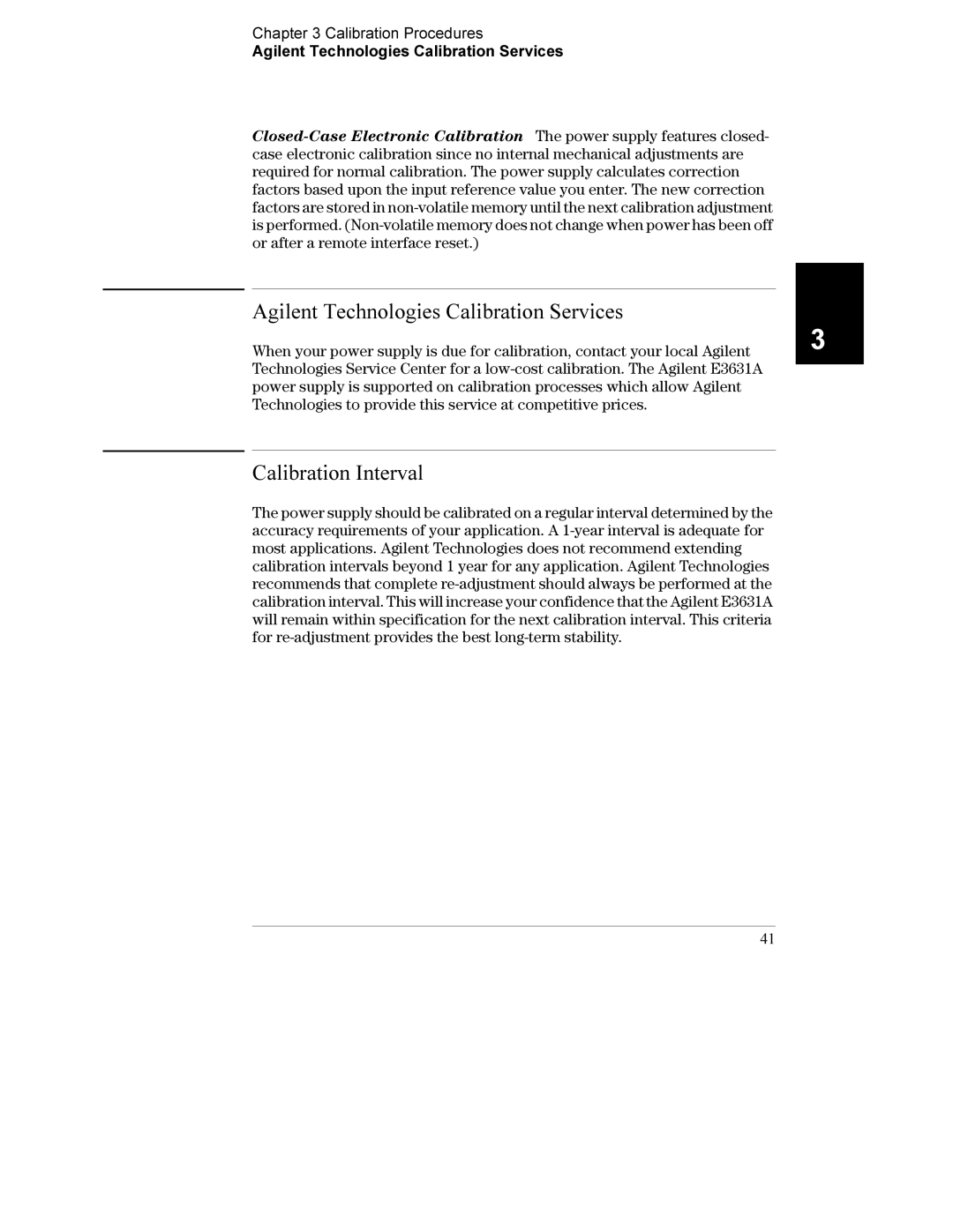 Agilent Technologies E3631A manual Agilent Technologies Calibration Services, Calibration Interval 