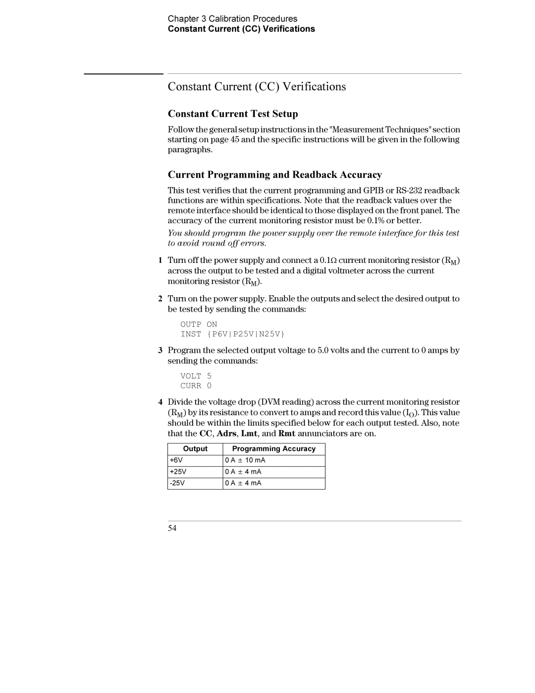 Agilent Technologies E3631A manual Constant Current CC Verifications, Constant Current Test Setup 