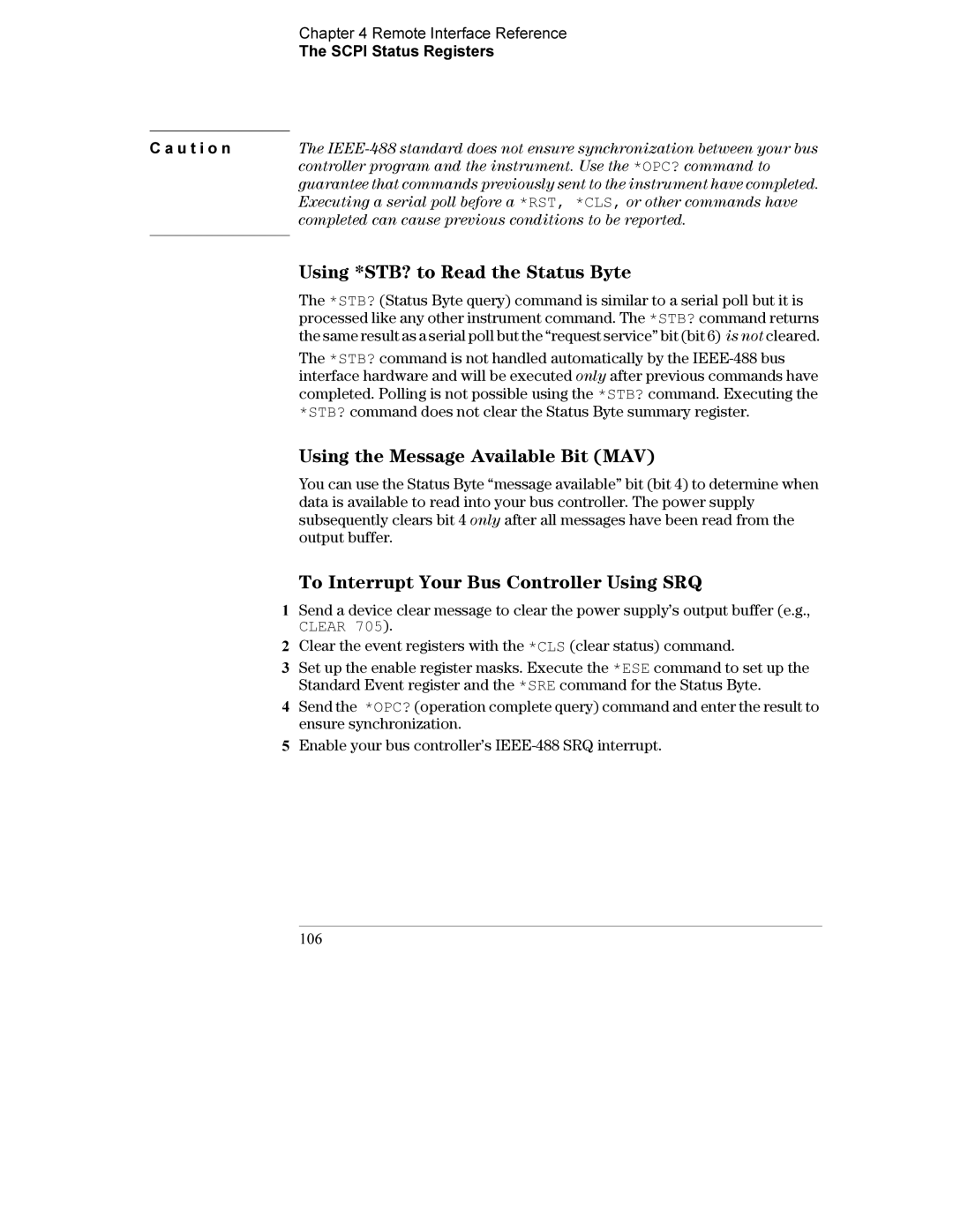 Agilent Technologies E3632A manual Using *STB? to Read the Status Byte, Using the Message Available Bit MAV 