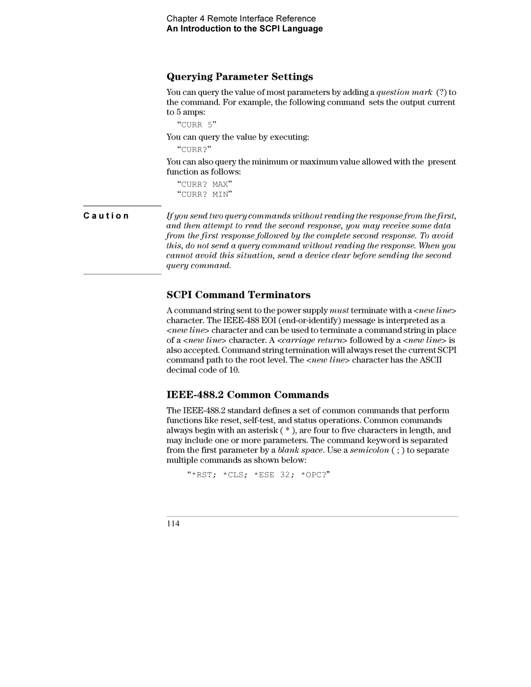 Agilent Technologies E3632A manual Querying Parameter Settings, Scpi Command Terminators, IEEE-488.2 Common Commands 