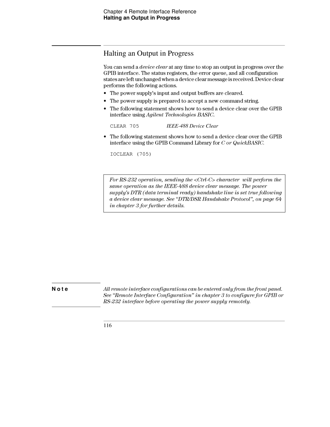 Agilent Technologies E3632A manual Halting an Output in Progress, ‡ 7KHSRZHUVXSSO\ªVLQSXWDQGRXWSXWEXIIHUVDUHFOHDUHG 