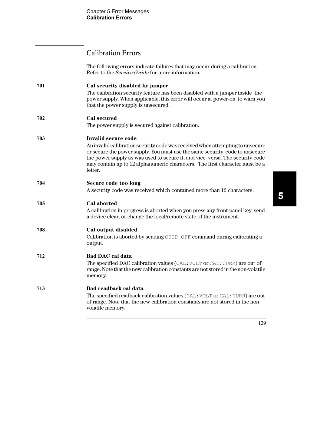 Agilent Technologies E3632A manual Calibration Errors 