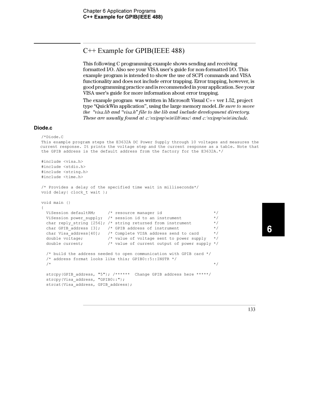 Agilent Technologies E3632A manual Application Programs C++ Example for Gpibieee, Diode.c, 133 