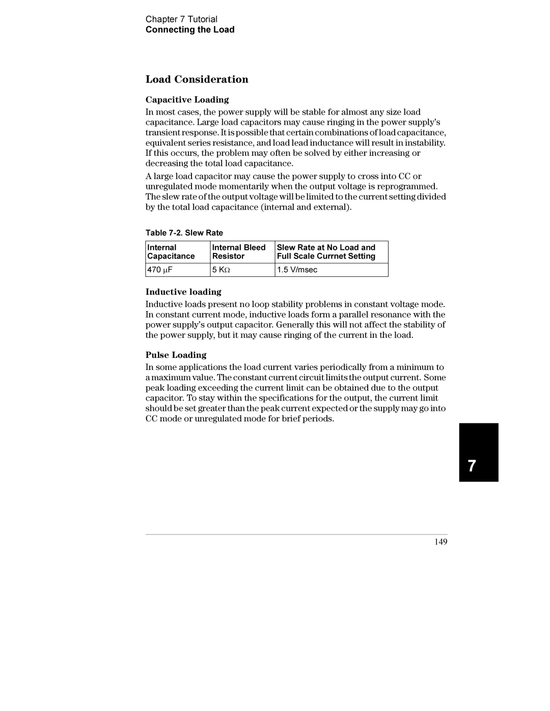 Agilent Technologies E3632A manual Load Consideration, Capacitive Loading, Inductive loading, Pulse Loading, 149 