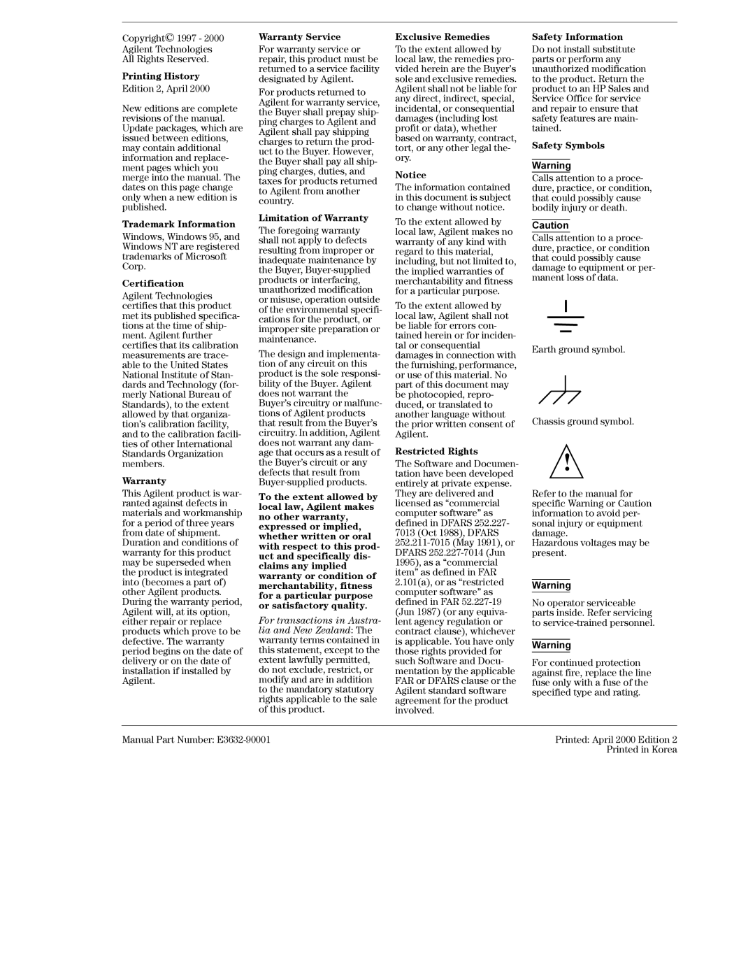 Agilent Technologies E3632A manual Warranty 