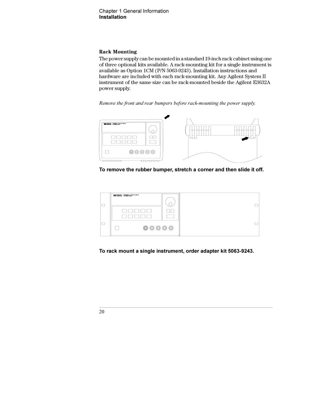 Agilent Technologies E3632A manual General Information Installation Rack Mounting 