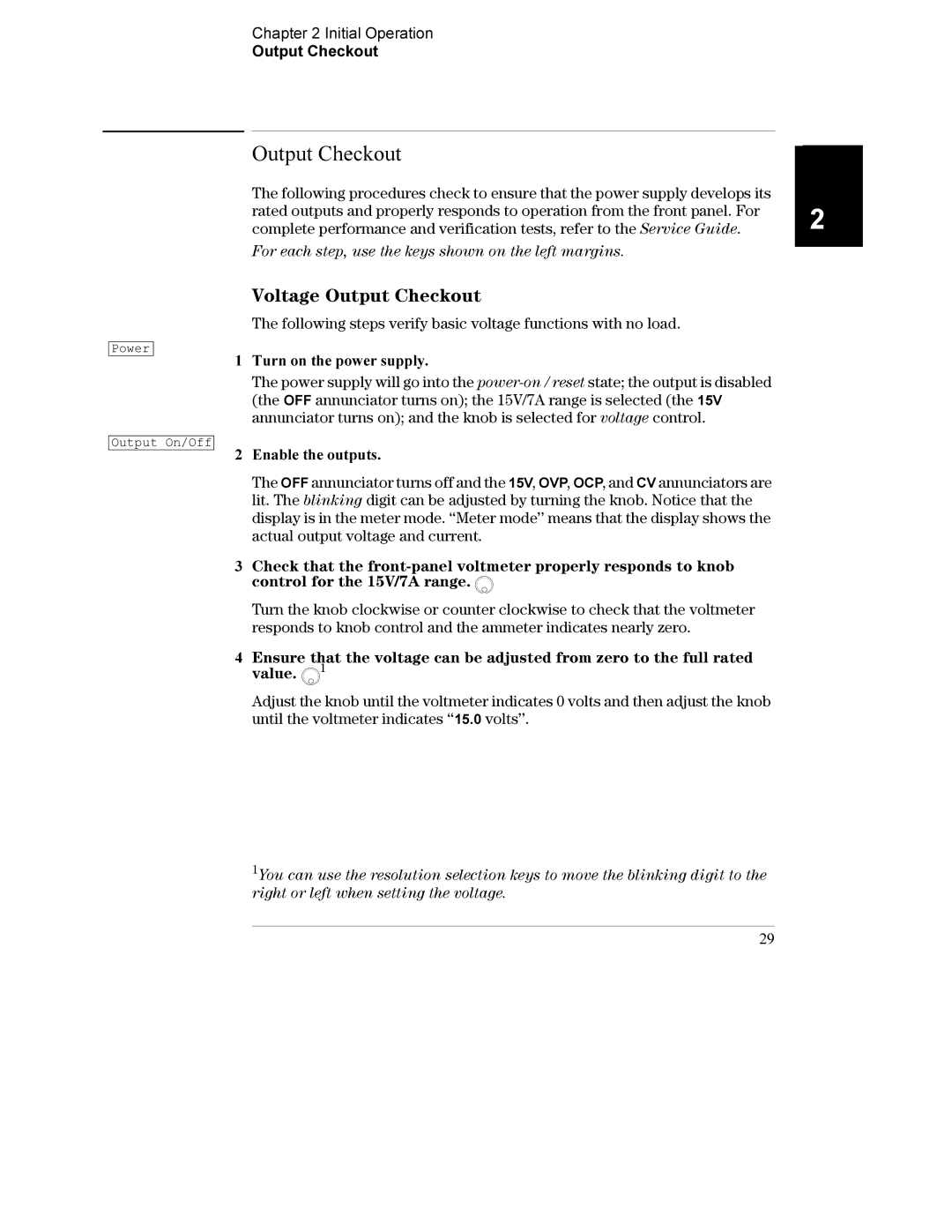 Agilent Technologies E3632A manual Voltage Output Checkout, Initial Operation Output Checkout 