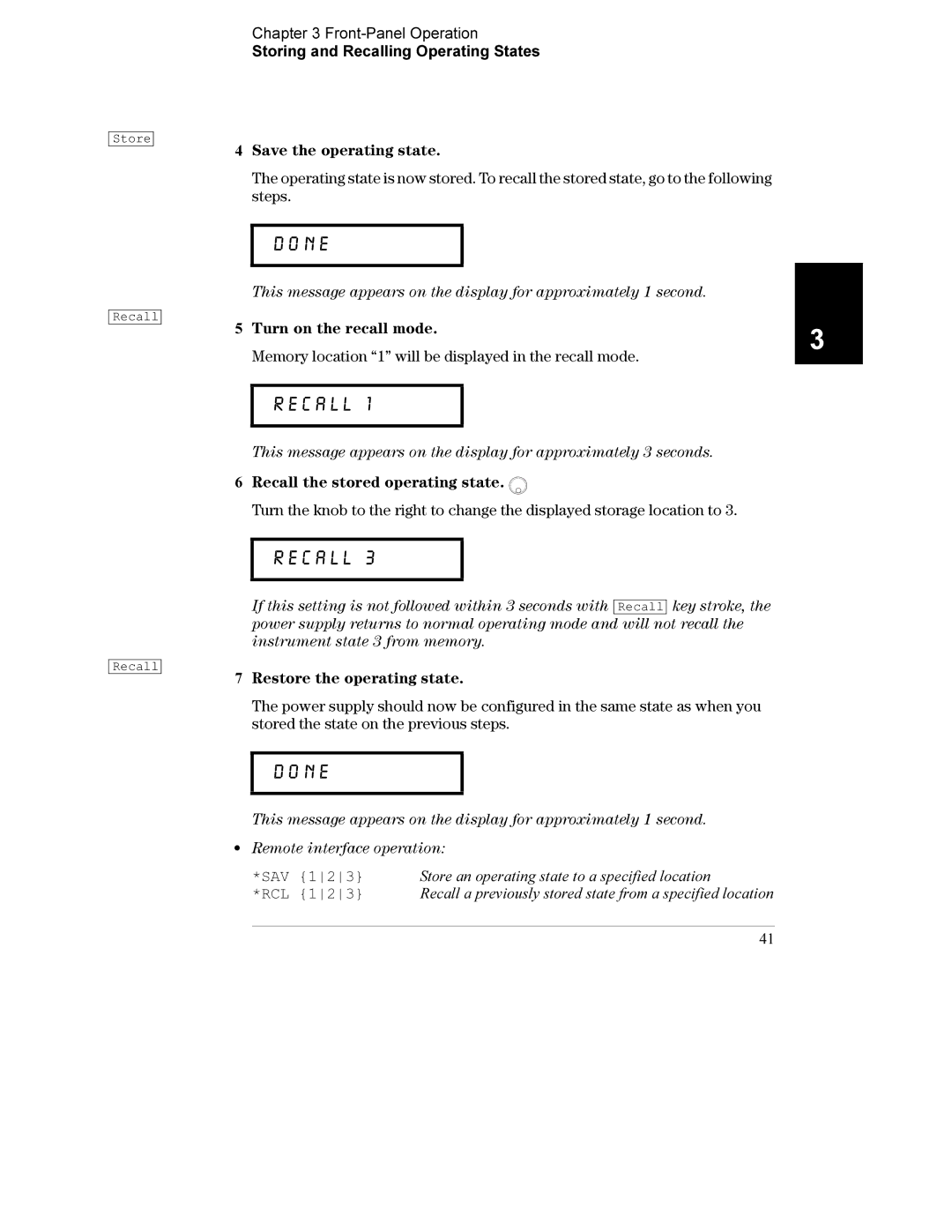 Agilent Technologies E3632A manual Sav, Rcl 