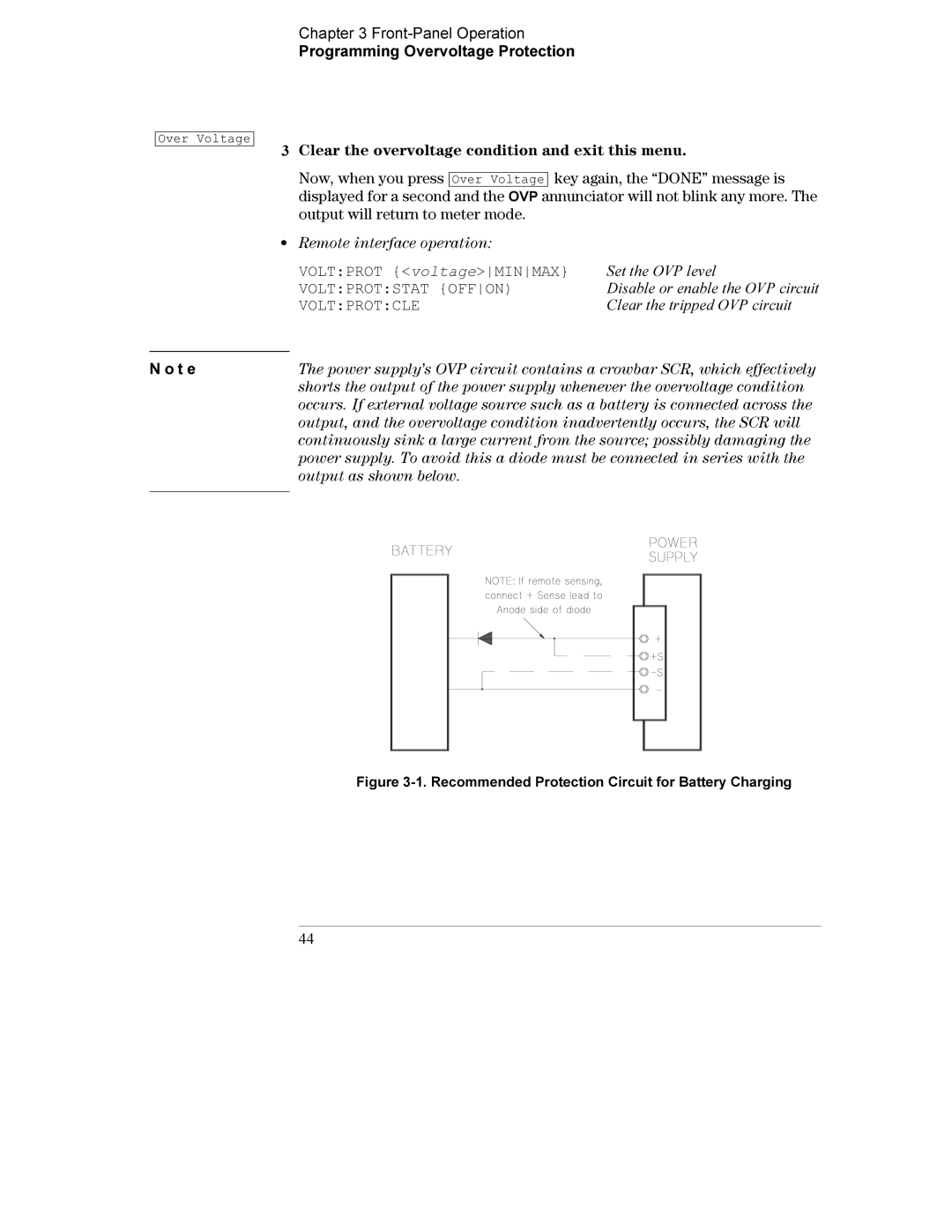 Agilent Technologies E3632A Clear the overvoltage condition and exit this menu, Voltprot voltageMINMAX, Voltprotstat Offon 