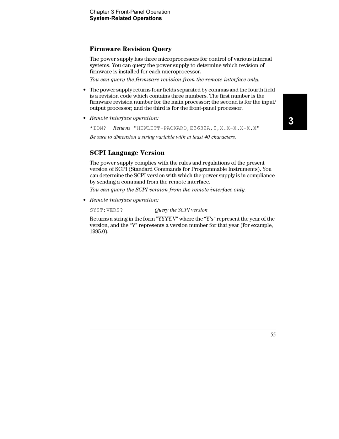 Agilent Technologies E3632A manual Firmware Revision Query, Scpi Language Version, Systvers? 