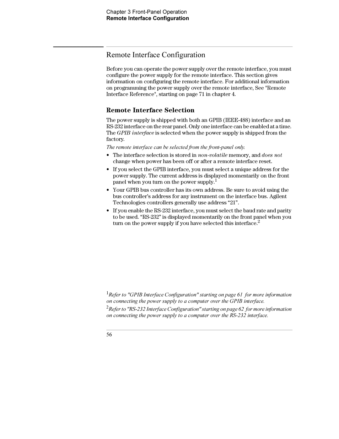 Agilent Technologies E3632A manual Remote Interface Configuration, Remote Interface Selection 