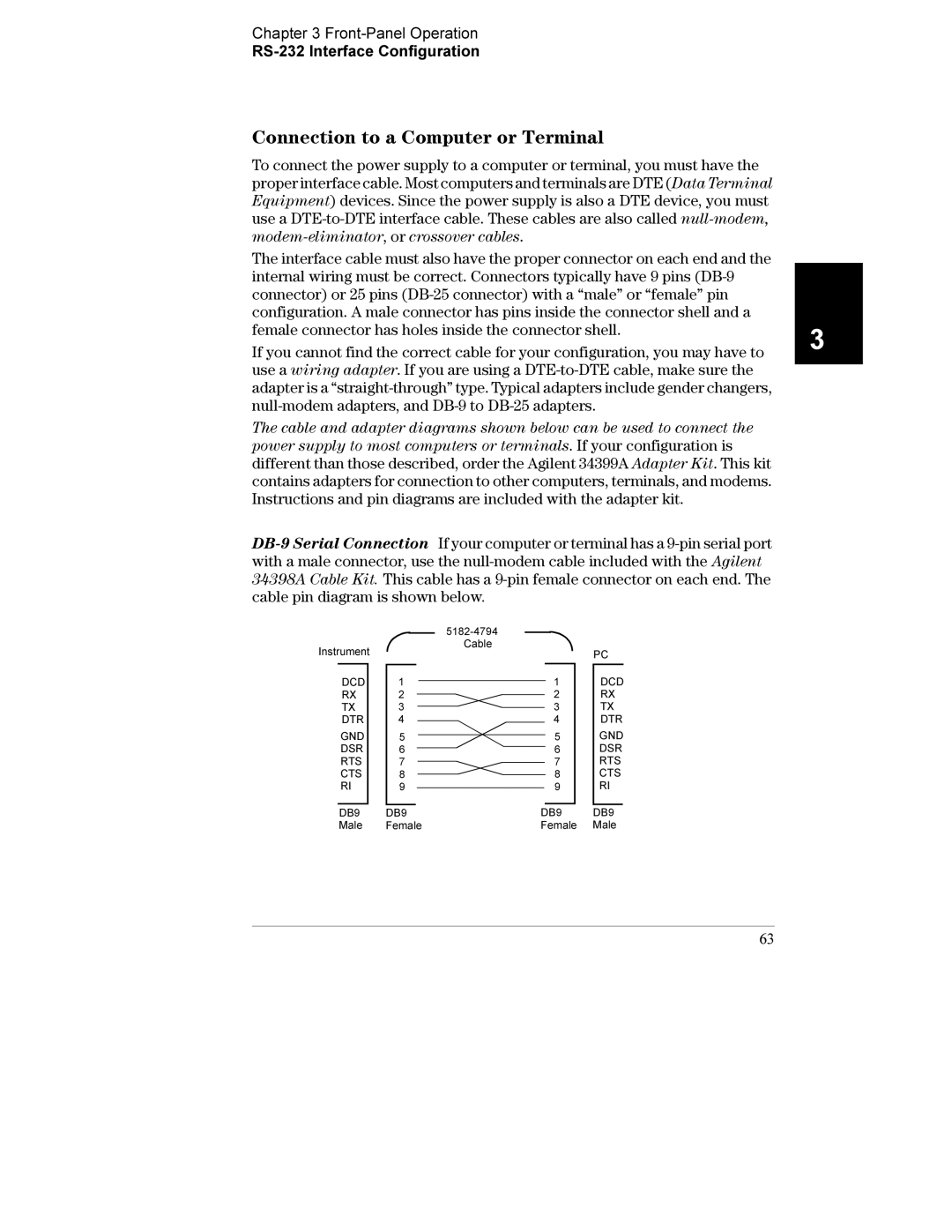 Agilent Technologies E3632A manual Connection to a Computer or Terminal 