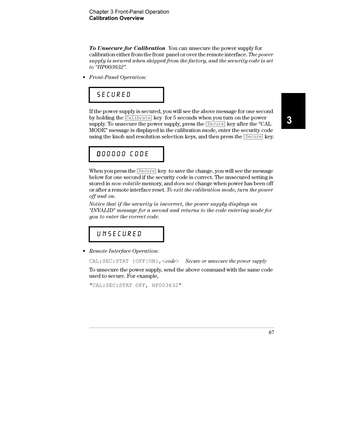 Agilent Technologies E3632A manual Code, Calsecstat OFF, HP003632 