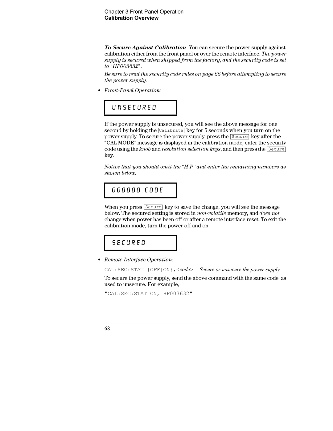 Agilent Technologies E3632A manual Calsecstat ON, HP003632 