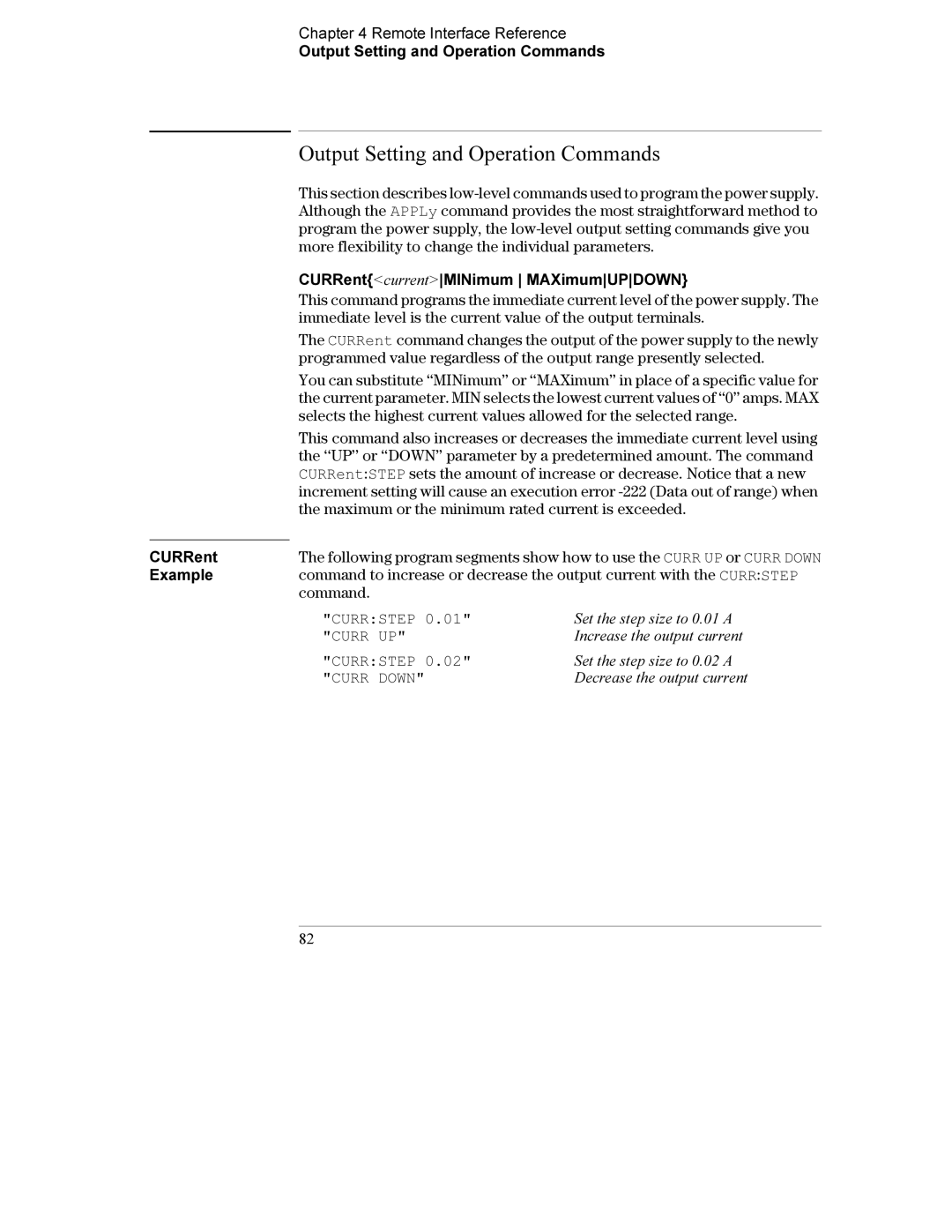 Agilent Technologies E3632A manual Output Setting and Operation Commands, Curr UP, Curr Down 