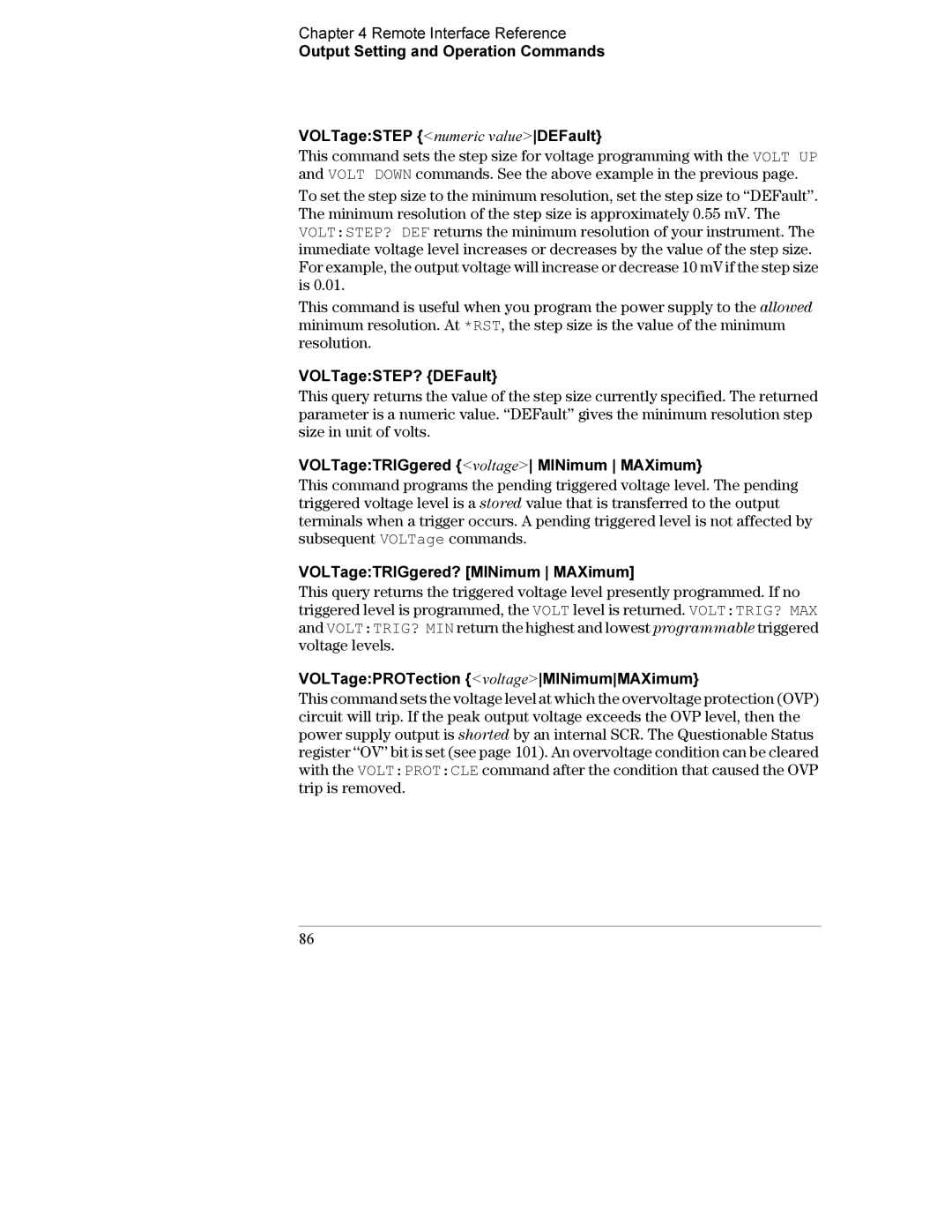 Agilent Technologies E3632A manual VOLTageSTEP? DEFault, VOLTageTRIGgered voltage MINimum MAXimum 