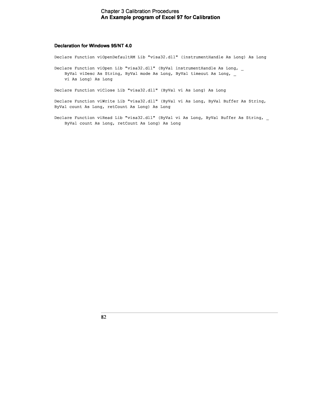 Agilent Technologies E3634A, E3633A manual Calibration Procedures, An Example program of Excel 97 for Calibration 