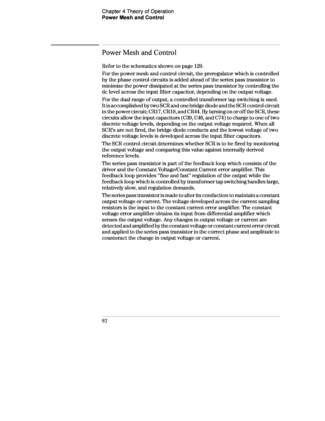 Agilent Technologies E3634A, E3633A manual Theory of Operation Power Mesh and Control 