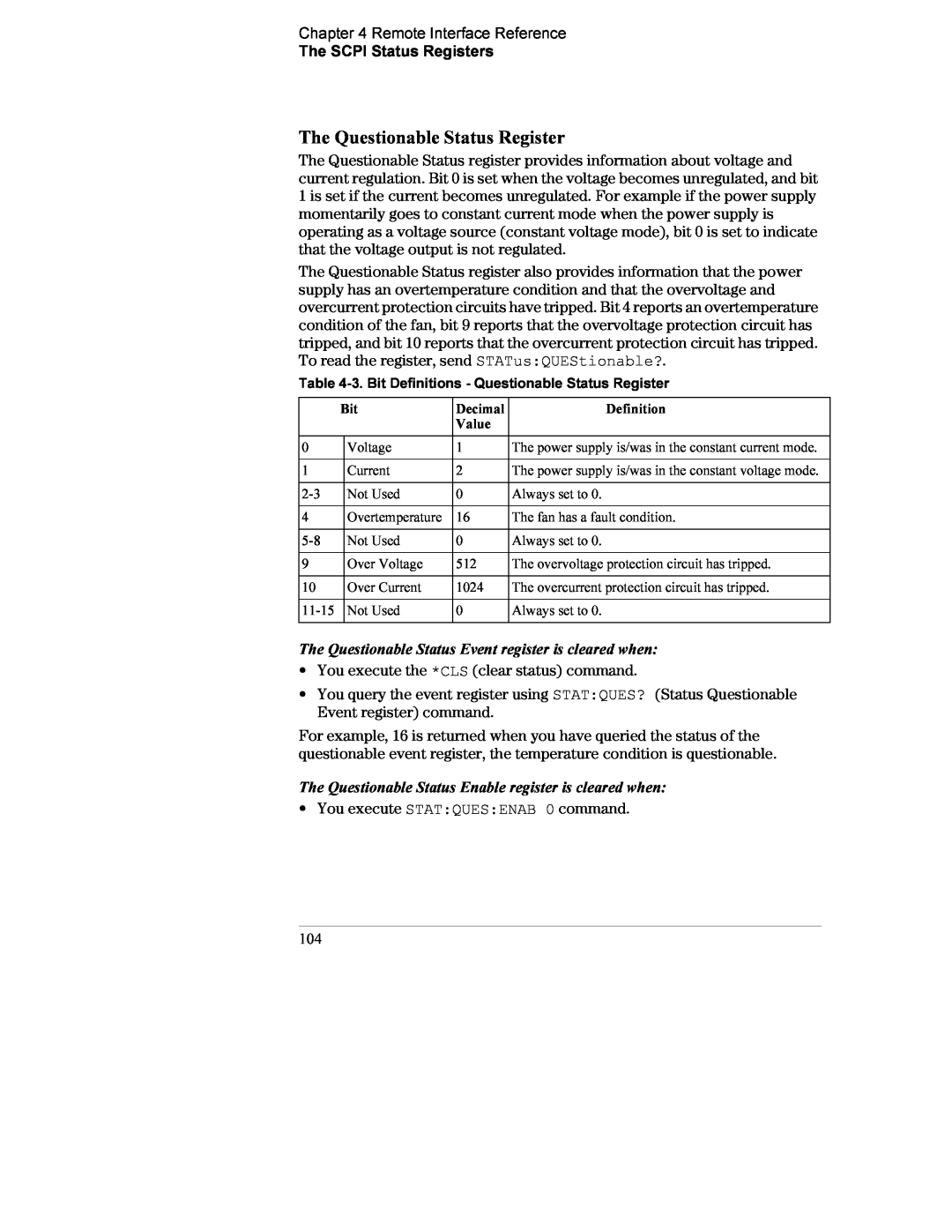Agilent Technologies E3634A, E3633A manual The Questionable Status Register 