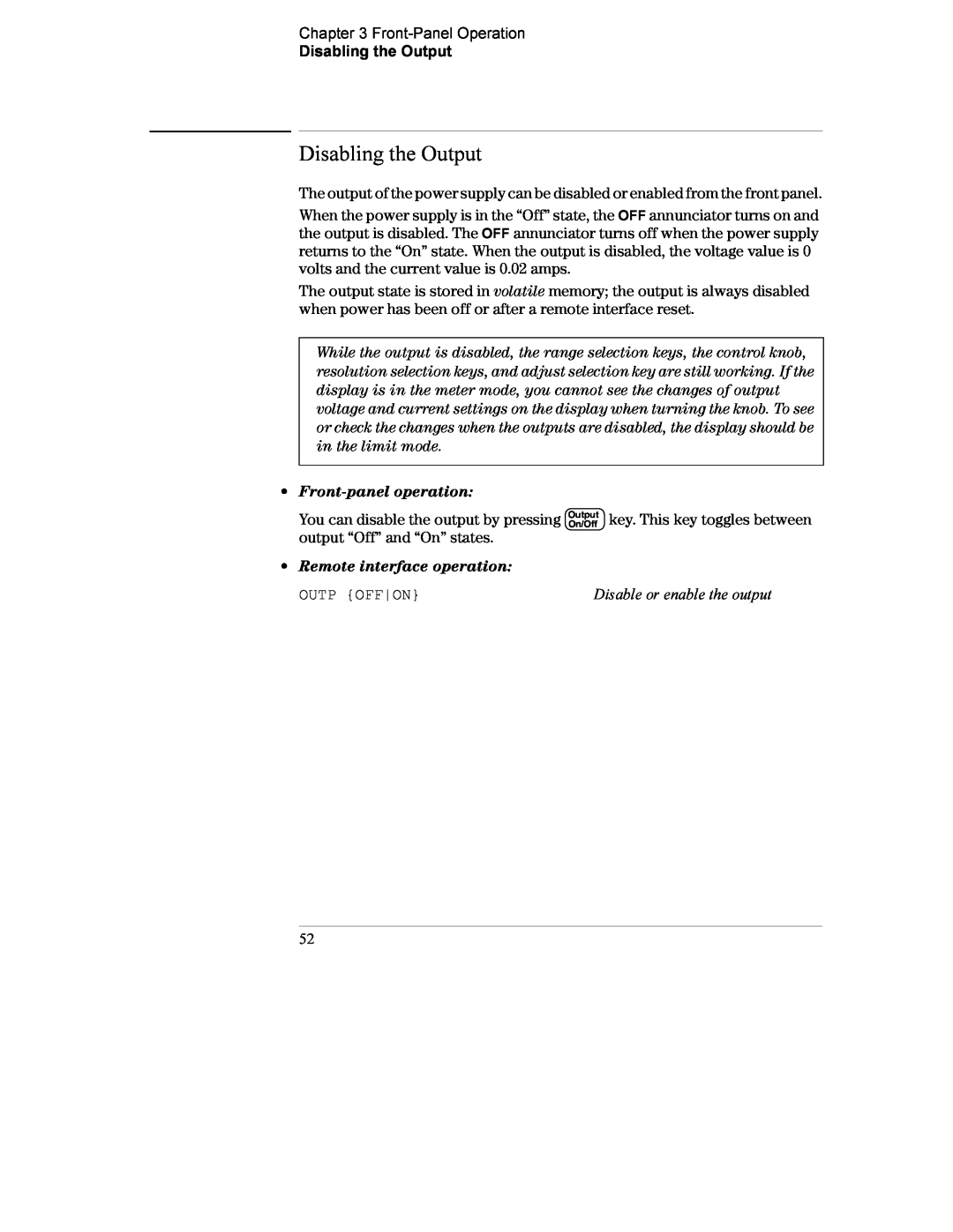 Agilent Technologies E3634A, E3633A manual Disabling the Output 