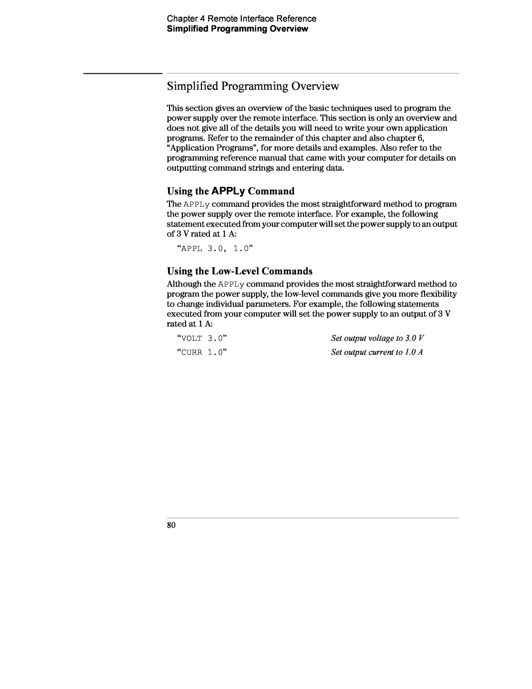 Agilent Technologies E3634A, E3633A Simplified Programming Overview, Using the APPLy Command, Using the Low-Level Commands 